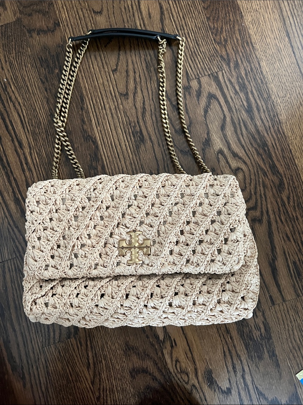 Tory Burch Beige Woven Raffia Shoulder Bag with Gold Chain - Picture 4 of 13
